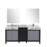 Lexora Zilara 72 inch W Black and Grey Double Sink Vanity Cabinet, Castle Grey Marble Top, Chrome Faucet Set and 28 in Mirrors
