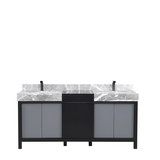 Lexora Zilara 72 inch W Black and Grey Double Sink Vanity Cabinet, Castle Grey Marble Top and Gun Metal Faucet Set
