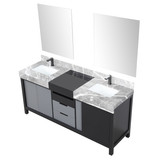 Lexora Zilara 72 inch W Black and Grey Double Sink Vanity Cabinet, Castle Grey Marble Top, Gun Metal Faucet Set and 28 in Mirrors