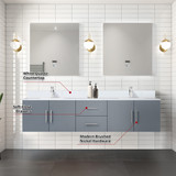 Lexora  LVG80DB200 Geneva 80 in. W x 22 in. D Dark Grey Double Bath Vanity and White Quartz Top