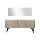 Lexora Lancy 80 inch W x 20 in D Rustic Acacia Double Sink Vanity Cabinet, White Quartz Top and 70 in Mirror