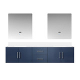 Lexora LVG80DE210 Geneva 80 in. W Navy Blue Wall Mount Double Sink Vanity Cabinet, White Quartz Top, and 30 in. LED Mirrors