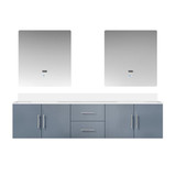 Lexora Geneva 80 in. W Dark Grey Wall Mount Double Sink Vanity Cabinet, White Quartz Top, and 30 in. LED Mirrors