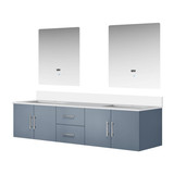 Lexora LVG80DB310 Geneva 80 in. W Dark Grey Wall Mount Double Sink Vanity Cabinet, Cultured Marble Top, and 30 in. LED Mirrors