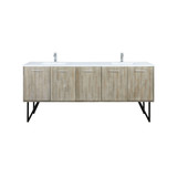 Lexora Lancy 80 inch W x 20 in D Rustic Acacia Double Sink Vanity Cabinet, White Quartz Top and Chrome Faucet Set