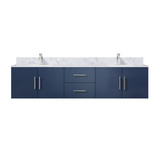 Lexora Geneva 80 in. W Navy Blue Wall Mount Double Sink Vanity Cabinet, Carrara Marble Top, and Faucet Set
