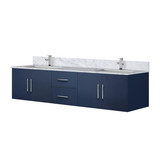 Lexora Geneva 80 in. W Navy Blue Wall Mount Double Sink Vanity Cabinet, Carrara Marble Top, and Faucet Set