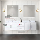 Lexora  LVG80DM101 Geneva 80 in. W x 22 in. D Glossy White Double Bath Vanity, Carrara Marble Top, and Faucet Set