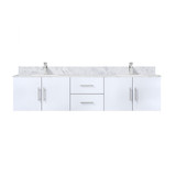 Lexora Geneva 80 in. W Glossy White Wall Mount Double Sink Vanity Cabinet, Carrara Marble Top, and Faucet Set