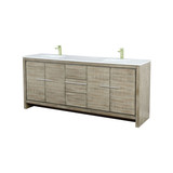 Lexora Lafarre 80 inch W x 20 in D Rustic Acacia Double Sink Vanity Cabinet, Cultured Marble Top and Brushed Nickel Faucet Set