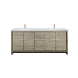 Lexora Lafarre 80 inch W x 20 in D Rustic Acacia Double Sink Vanity Cabinet, White Quartz Top and Rose Gold Faucet Set