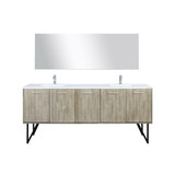 Lexora LLC80DKSOSM70FCH Lancy 80 inch W x 20 in D Rustic Acacia Double Sink Vanity Cabinet, White Quartz Top, Chrome Faucet Set and 70 in Mirror