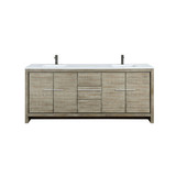 Lexora Lafarre 80 inch W x 20 in D Rustic Acacia Double Sink Vanity Cabinet, White Quartz Top and Gun Metal Faucet Set