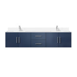Lexora Geneva 80 in. W Navy Blue Wall Mount Double Sink Vanity Cabinet, Cultured Marble Top, and Faucet Set