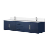 Lexora Geneva 80 in. W Navy Blue Wall Mount Double Sink Vanity Cabinet, Cultured Marble Top, and Faucet Set