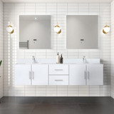 Lexora  LVG80DM201 Geneva 80 in. W x 22 in. D Glossy White Double Bath Vanity, White Quartz Top, and Faucet Set