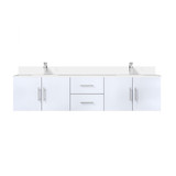 Lexora Geneva 80 in. W Glossy White Wall Mount Double Sink Vanity Cabinet, White Quartz Top, and Faucet Set