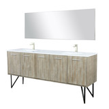 Lexora Lancy 80 inch W x 20 in D Rustic Acacia Double Sink Vanity Cabinet, Cultured Marble Top, Brushed Nickel Faucet Set and 70 in Mirror