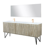 Lexora Lancy 80 inch W x 20 in D Rustic Acacia Double Sink Vanity Cabinet, Cultured Marble Top, Rose Gold Faucet Set and 70 in Mirror