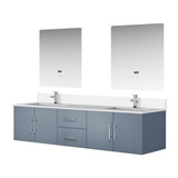 Lexora LVG80DB211 Geneva 80 in. W Dark Grey Wall Mount Double Sink Vanity Cabinet, White Quartz Top, Faucet Set, and 30 in. LED Mirrors