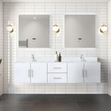 Lexora  LVG80DM311 Geneva 80 in. W x 22 in. D Glossy White Double Bath Vanity, Cultured Marble Top, Faucet Set, and 30 in. LED Mirrors