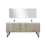 Lexora LLC80DKSOSM70FGM Lancy 80 inch W x 20 in D Rustic Acacia Double Sink Vanity Cabinet, White Quartz Top, Gun Metal Faucet Set and 70 in Mirror