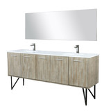 Lexora Lancy 80 inch W x 20 in D Rustic Acacia Double Sink Vanity Cabinet, Cultured Marble Top, Gun Metal Faucet Set and 70 in Mirror