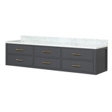 Lexora Castor 80 inch W Black Double Sink Wall Hung Vanity Cabinet and Carrara Marble Top