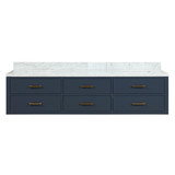 Lexora LVC80DE100 Castor 80 inch W Blue Double Sink Wall Hung Vanity Cabinet and Carrara Marble Top