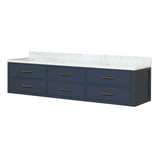 Lexora Castor 80 inch W Blue Double Sink Wall Hung Vanity Cabinet and Carrara Marble Top