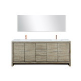 Lexora Lafarre 80 inch W x 20 in D Rustic Acacia Double Sink Vanity Cabinet, Cultured Marble Top, Rose Gold Faucet Set and 70 in Mirror
