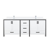 Lexora Ziva 80 inch W White Double Sink Vanity Cabinet, Cultured Marble Top and Faucet Set