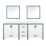 Lexora Ziva 80 inch W White Double Sink Vanity Cabinet, White Quartz Top and 30 in Mirrors