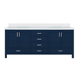 Lexora Jacques 80 in. W Navy Blue Double Sink Vanity Cabinet and White Quartz Top