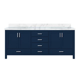 Lexora LJ342280DEDS000 Jacques 80 in. W Navy Blue Double Sink Vanity Cabinet and Carrara Marble Top