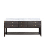 Lexora Norwalk 80 inch W Brown Oak Double Sink Vanity Cabinet and Carrara Marble Top