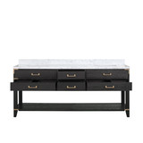 Lexora Norwalk 80 inch W Black Oak Double Sink Vanity Cabinet and Carrara Marble Top