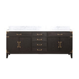 Lexora LVL80DK100 Laurel 80 inch W Brown Oak Double Sink Vanity Cabinet and Carrara Marble Top