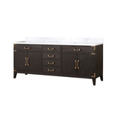 Lexora Laurel 80 inch W Brown Oak Double Sink Vanity Cabinet and Carrara Marble Top