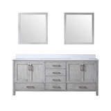 Lexora Jacques 80 in. W Distressed Grey Bath Vanity Cabinet, Cultured Marble Top, and 30 in. Mirror