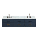 Lexora Castor 80 inch W Blue Double Sink Wall Hung Vanity Cabinet, Carrara Marble Top, and Faucet Set