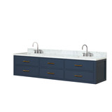 Lexora LVC80DE101 Castor 80 inch W Blue Double Sink Wall Hung Vanity Cabinet, Carrara Marble Top, and Faucet Set