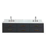 Lexora Castor 80 inch W Black Double Sink Wall Hung Vanity Cabinet, Carrara Marble Top, and Faucet Set