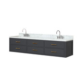 Lexora Castor 80 inch W Black Double Sink Wall Hung Vanity Cabinet, Carrara Marble Top, and Faucet Set