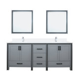 Lexora Ziva 80 inch W Dark Grey Double Sink Vanity Cabinet, White Quartz Top, Faucet Set and 30 in Mirrors