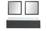 Lexora Castor 80 inch W Black Double Sink Wall Hung Vanity Cabinet, Carrara Marble Top, and 36 in Mirrors