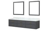 Lexora LVC80DL110 Castor 80 inch W Black Double Sink Wall Hung Vanity Cabinet, Carrara Marble Top, and 36 in Mirrors