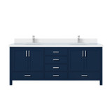 Lexora Jacques 80 in. W Navy Blue Double Sink Vanity Cabinet, White Quartz Top, and Faucet Set