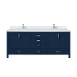 Lexora LVJ80DE301 Jacques 80 in. W Navy Blue Bath Vanity Cabinet, Cultured Marble Top, and Faucet Set