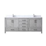 Lexora LVJ80DD101 Jacques 80 in. W Distressed Grey Double Sink Vanity Cabinet, Carrara Marble Top, and Faucet Set